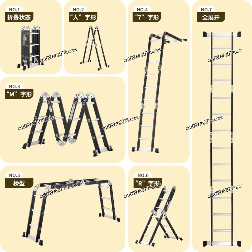 Thickened Iron Aluminum Folding Ladder Four Fold Telescopic Straight Ladder With Double Side Joints