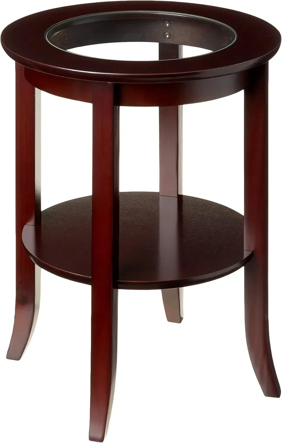 

Wood Genoa End Table, Round Side /Accent Table , Inset Glass Espresso