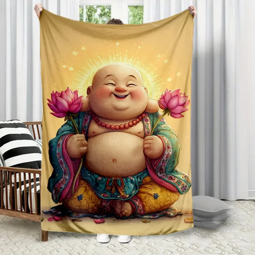Cute Cartoon Buddha Baby Lotus Blanket Throw Plush Fleece Decor Bedding 150x230cm Large Cozy Winter Warm Living Room Accent