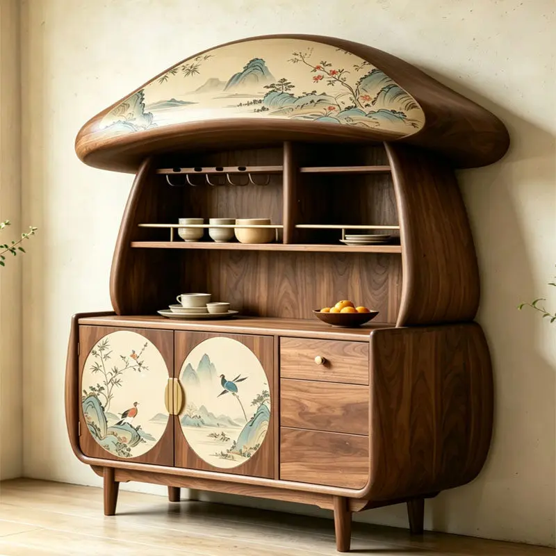 New chinoiserie living room tea black walnut wine cabinet storage for home storage tall cabinet
