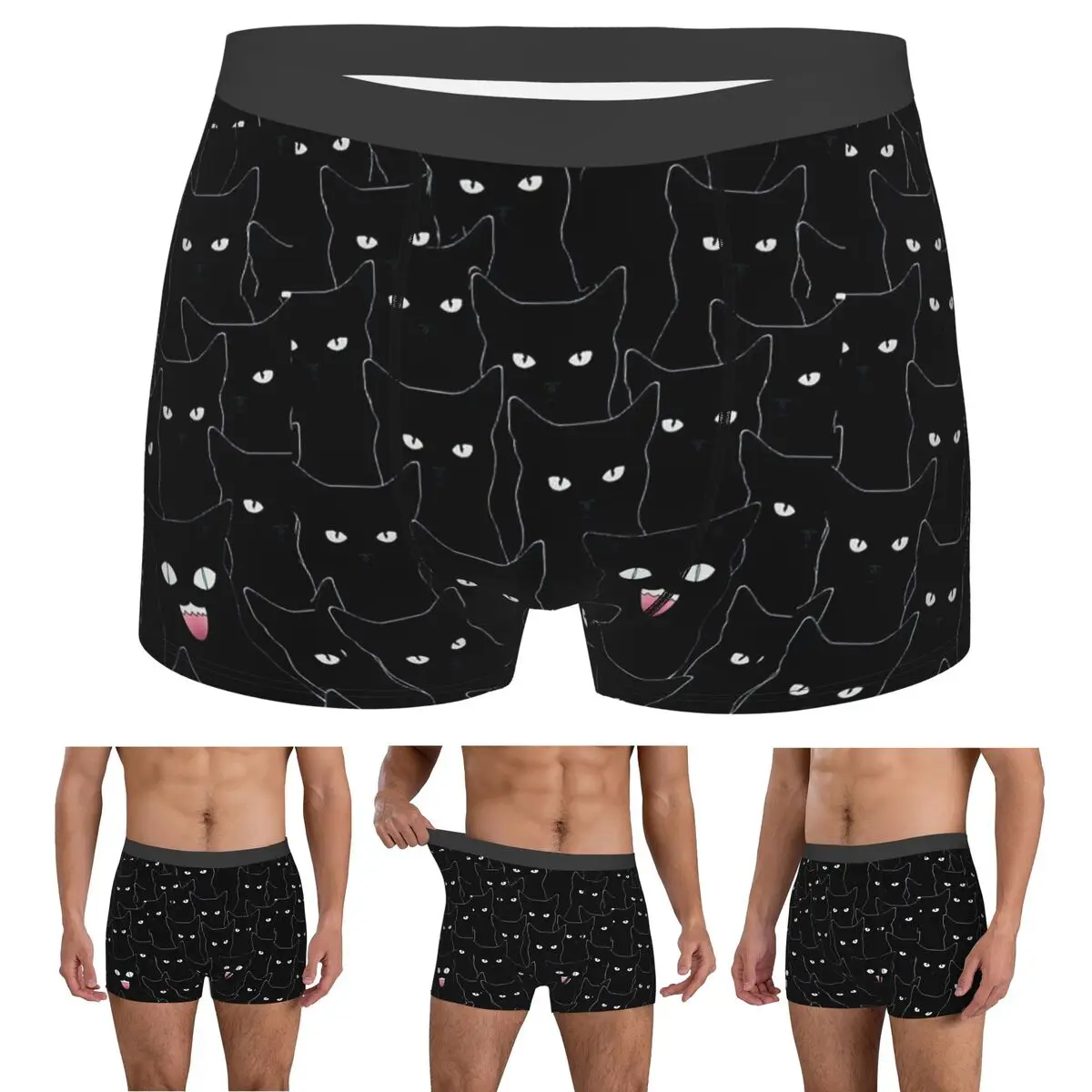 Boxer Underpants Shorts Colorful Cat Silhouettes Cartoon Black Cats Panties Men's Soft Underwear for Homme Man Boyfriend Gifts