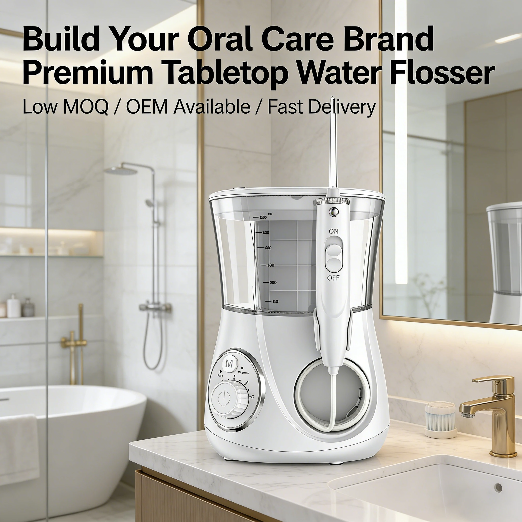 10 Level Adjustable Desktop Electric Oral Irrigator Gentle Start 3 Second Gradual Pressure Water Flosser with Custom Branding