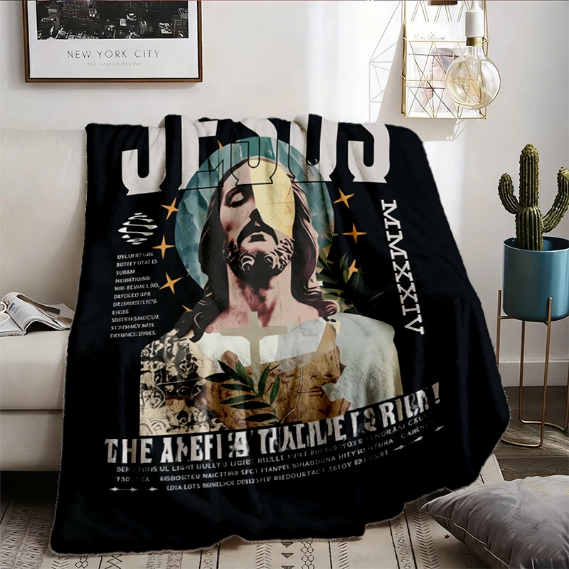 Christian Flannel Blanket Jesus Flannel Throw Faith Streetwear Unisex Cozy Blanket Religious Gift for Everyone Bible Ver