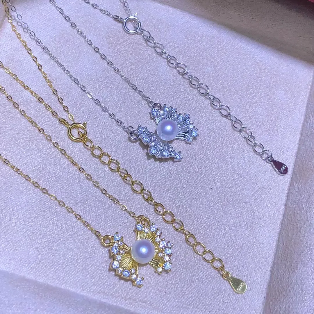 Bow Knot S925 Sterling Silver Necklace Findings Jewelry Base Settings Mountings Parts Mounts for 5-6mm Pearls Stones 5pcs/lot