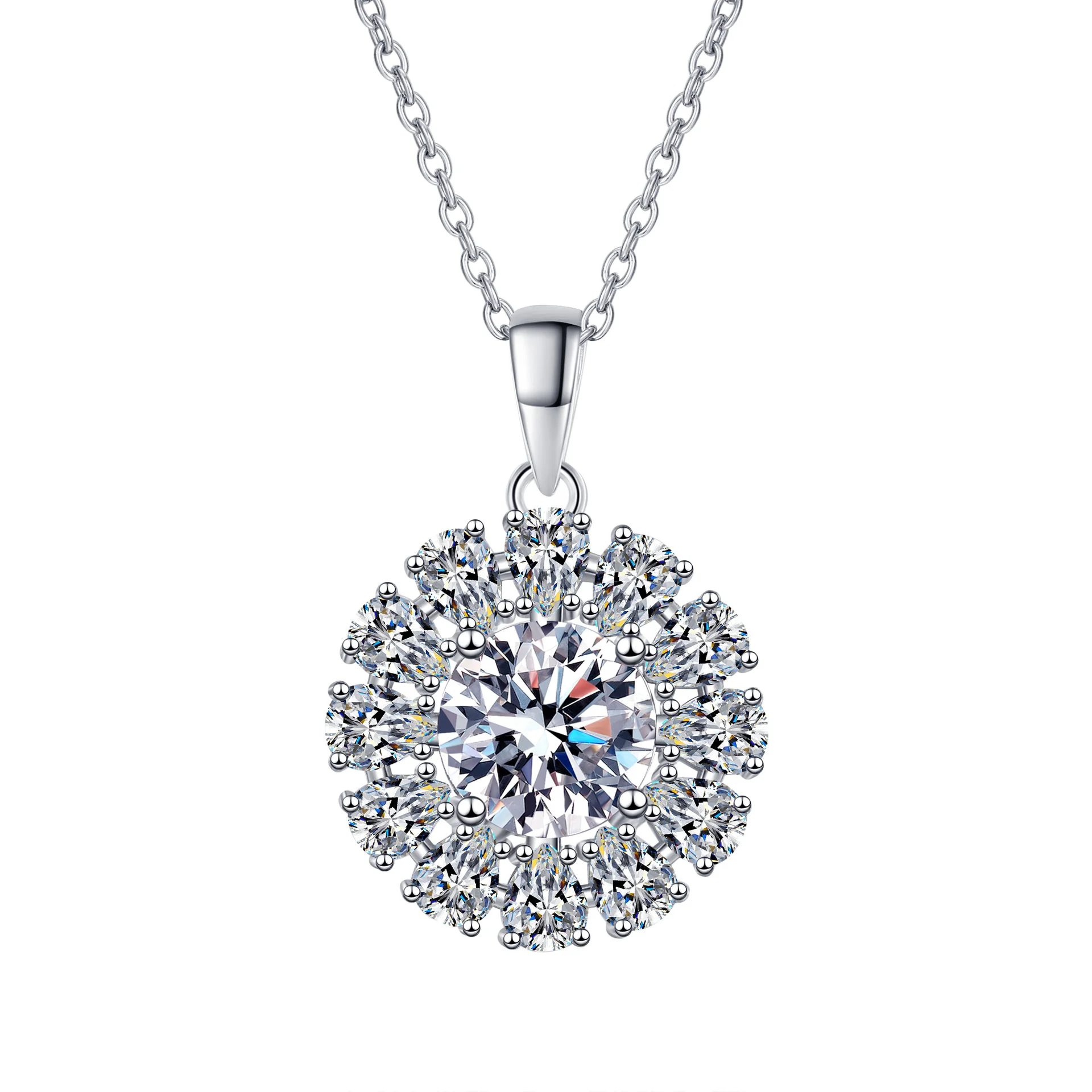 

S925 pure silver moissanite necklace for women with morning light sunflower pendant, Japanese and Korean style ins clavicle
