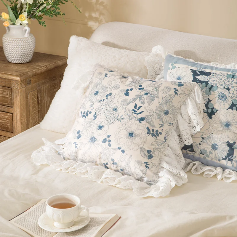New French Style Luxurious Short Plush Lace Pillow Cover Apply to Home Dakimakura Decorative Cushions Sofa 45x45 Floral Pattern