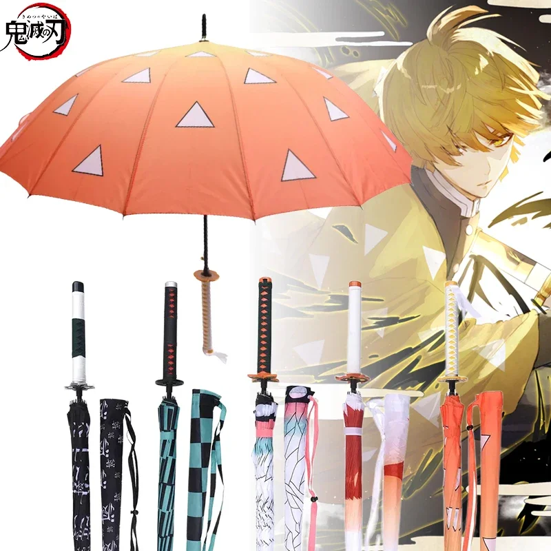 Anime Demon Slayer Katana Umbrella Creative Long Handle Parasol Kimetsu No Yaiba Zenitsu Tanjirou Samurai Sword Katana Umbrellas