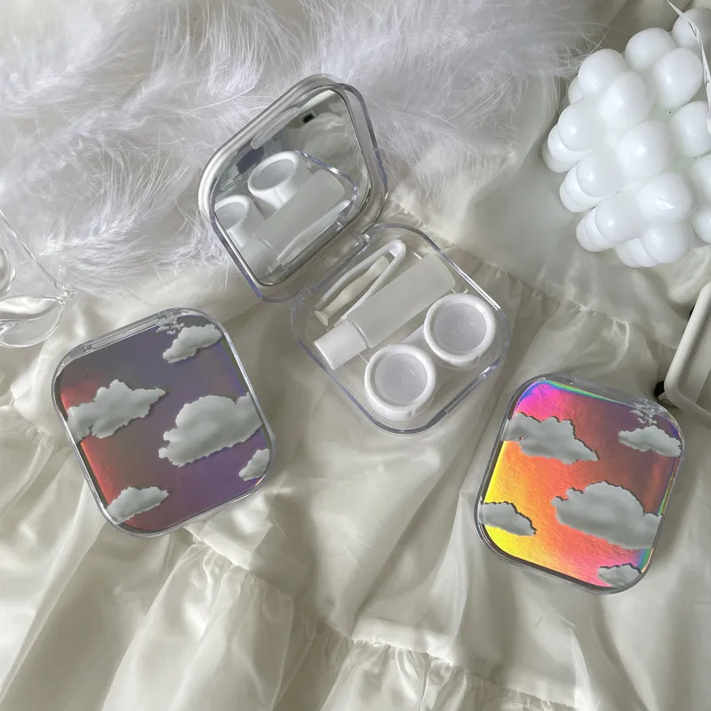 Laser Cover Contact Lens Case Box Colored Lenses Container Beauty Lens Storage Box Travel Set With Mirror Gift Girl