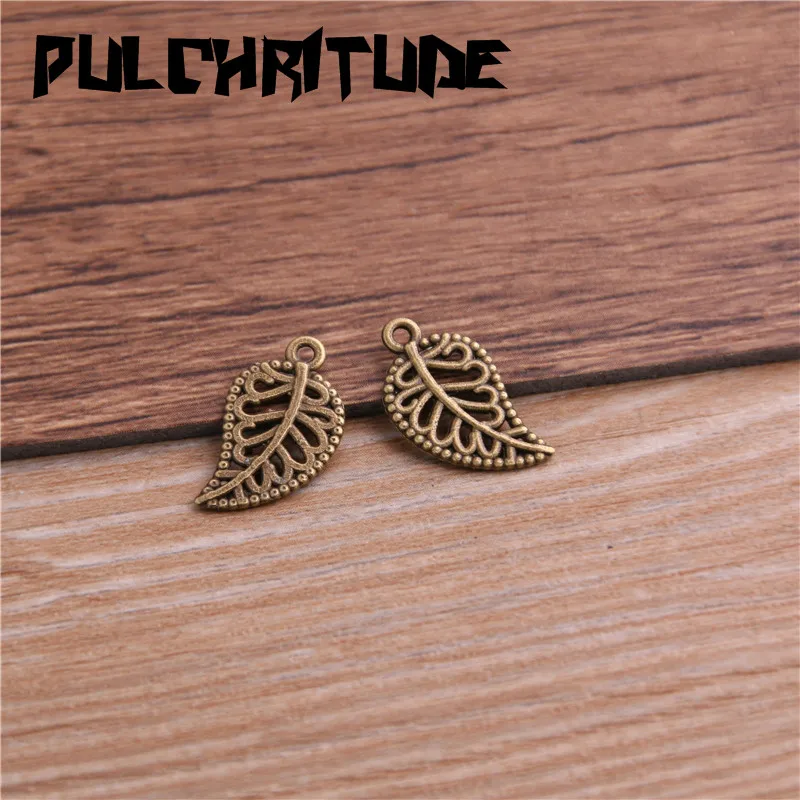 50PCS 10*17mm Metal Alloy Two Color Double Small Leaves Charms Pendants For Jewelry Making DIY Handmade Craft