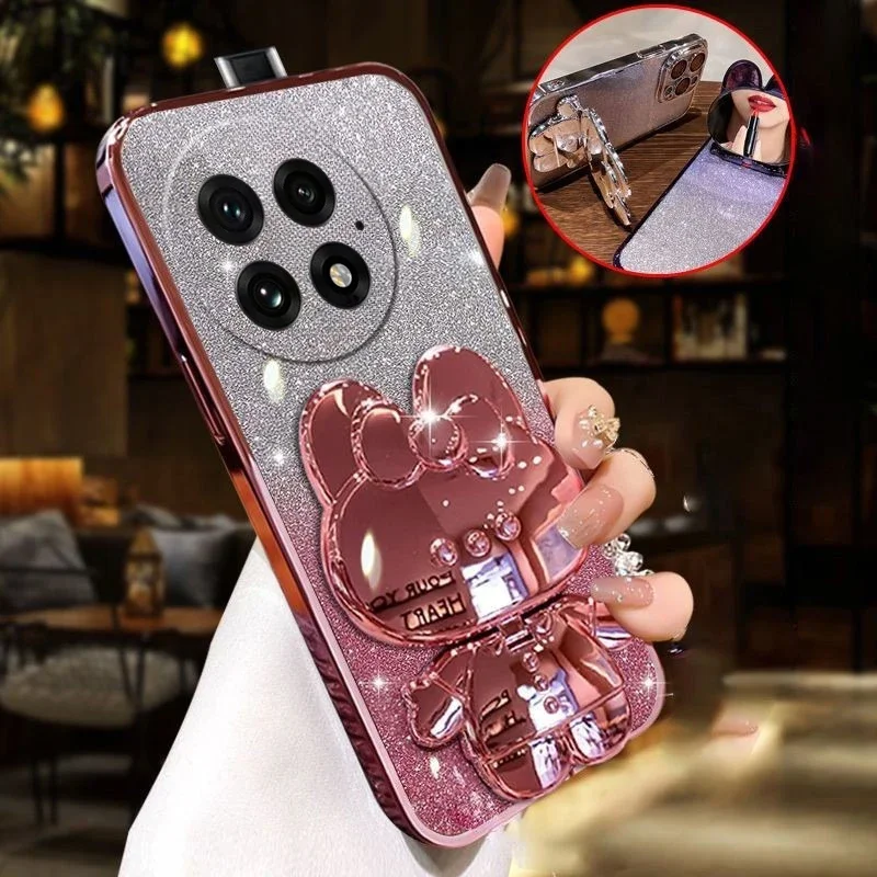 

for Oneplus 13R 5G ACE 5 Pro 13 R Folding Rabbit Makeup Mirror Holder Phone Case for Oneplus ACE 5 Pro 13R 5G 5 Shockproof Cover