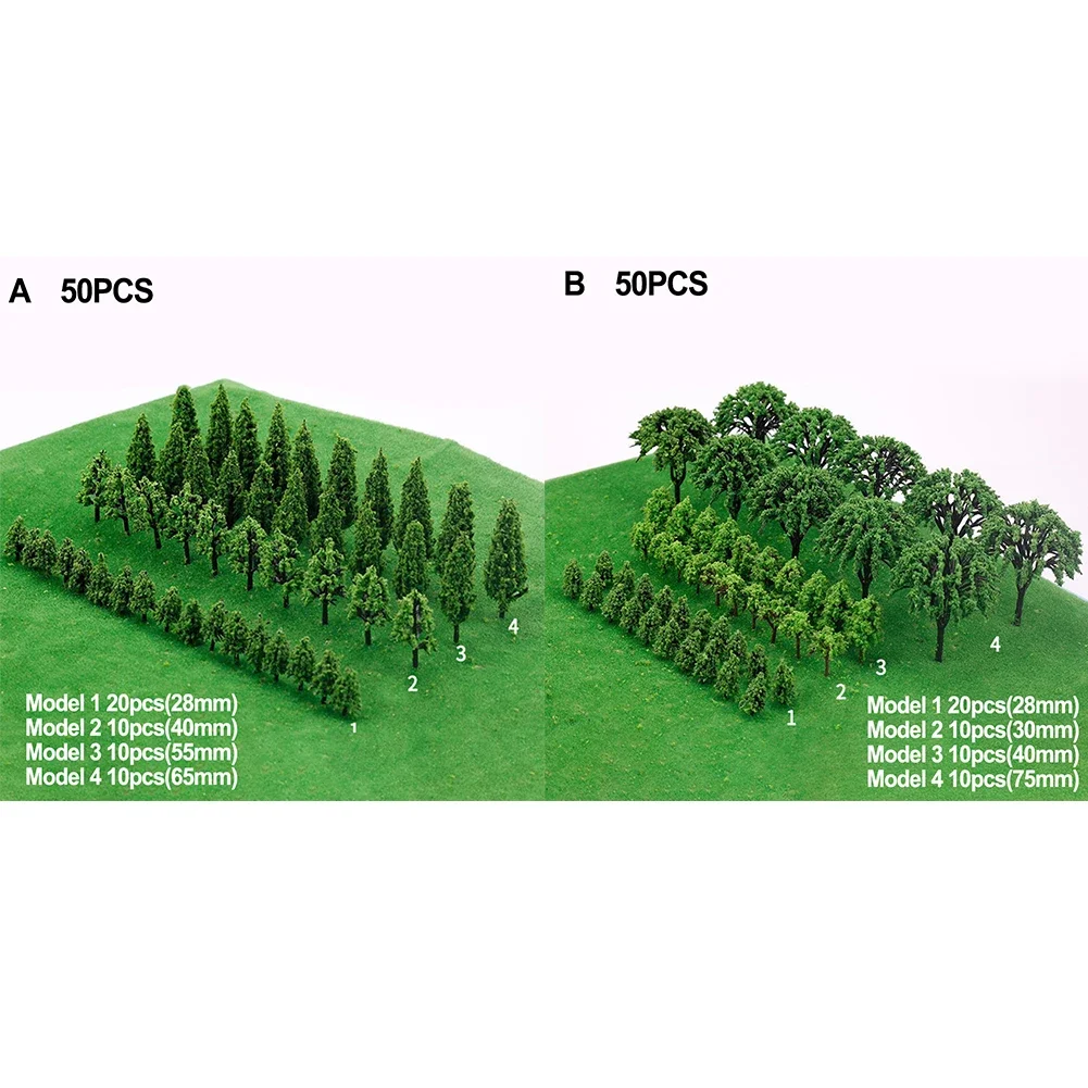 50PCS Miniature Trees Model Train Railroad Wargame Scenery Landscape Mixed Scale Model Trees DIY Building Scenery Accessries