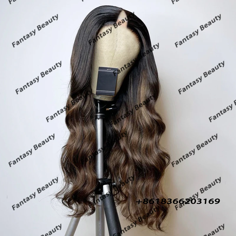 Highlight Coffee Brown Body Wave Human Hair 1x4 V Shaped Black Women Wigs Natural Real Full Thick Ends U Part Wigs Adjustable