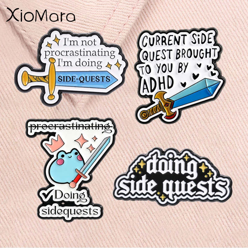 Doing Side Quest Enamel Pins RPG Adventure Game Sword Weapons Funny Quote Brooches Lapel Badge Jewelry Gifts for Gamer Friends