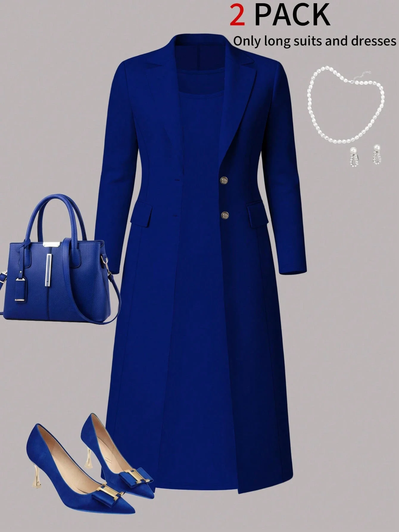 

Elegant 2-Piece Set Solid Color Long Cardigan Jacket Sleeveless Bodycon Midi Dress