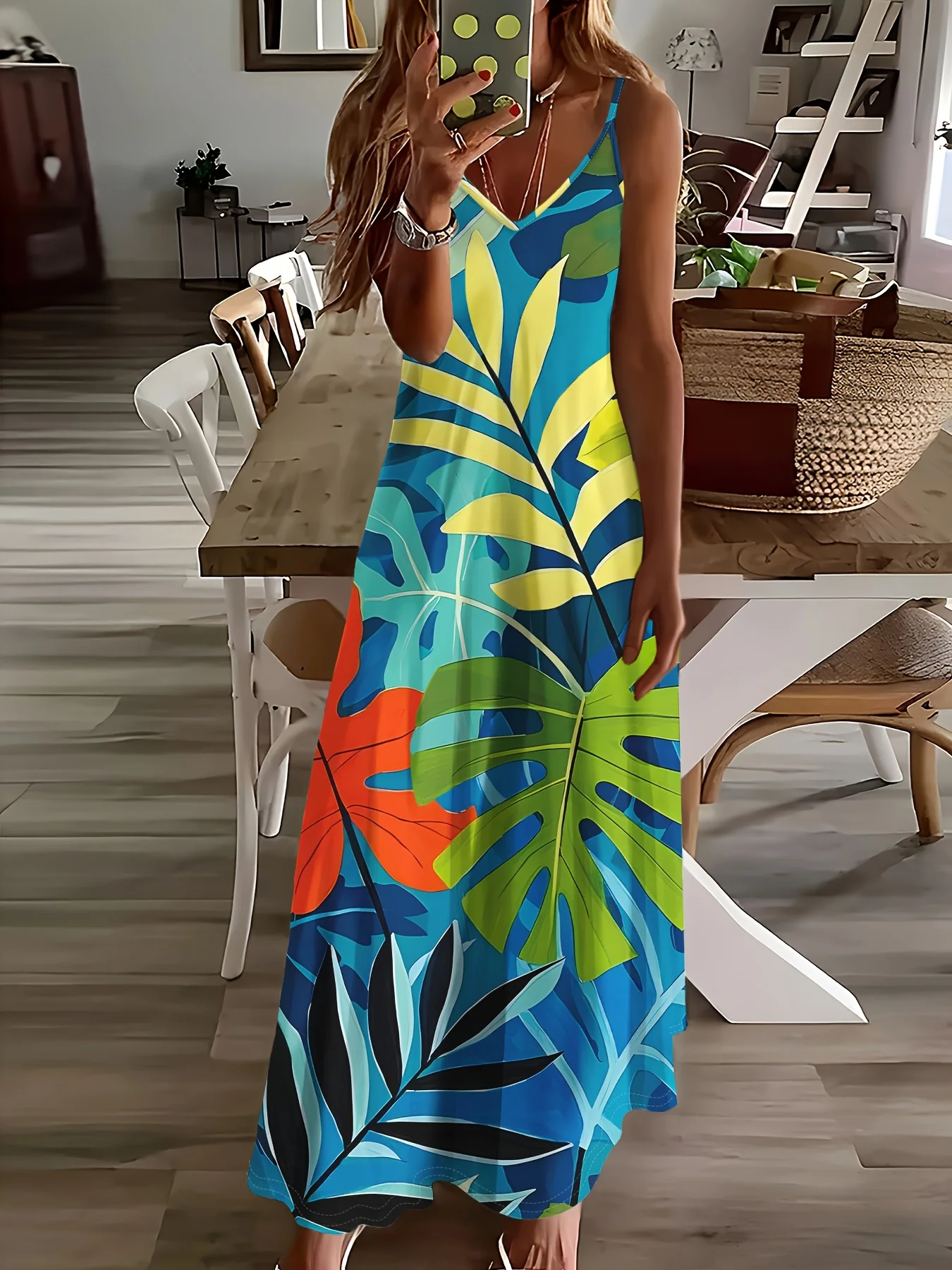 

Летнее платье с тропическим принтом и V-образным вырезом без рукавов для женщин 2024: модный легкий и струящийся наряд для отпуска и пляжных вечеринок