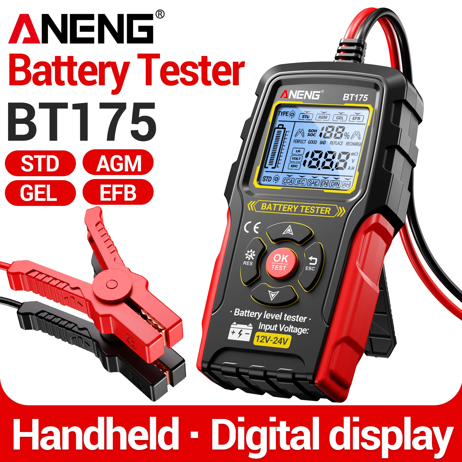ANENG BT175 - Herramienta de Prueba Eléctrica Portátil con Apagado Automático, Detección NCV, Medición de Voltaje CA/CC, Corriente, Ohmios, Hz, Pantalla Retroiluminada