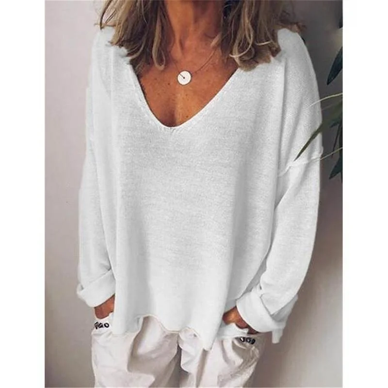 عادية V-ne طويل Sve تي شيرت للنساء Vaniing Bot العصرية تخفيف Sle لون نقي القطن 00% تي شيرت #5