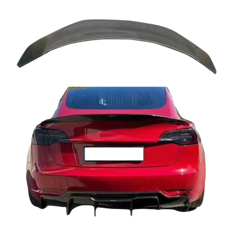 

Car Accessories V Style Carbon Fiber Rear Wing Fixed Wind Wing Rear Spoiler for Teslal Model 3 2018