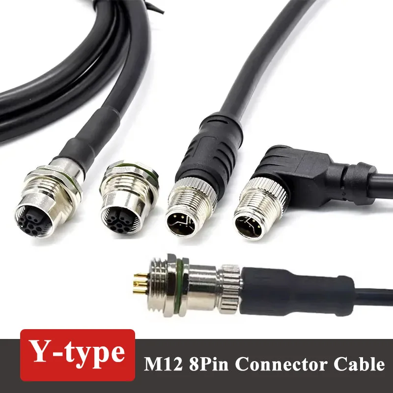 

M12 8Pin Y-type Network Cable Connector Data Power Dual Hybrid Y-coding Male and Female Plug Socket Wire 8P Y-code Joint