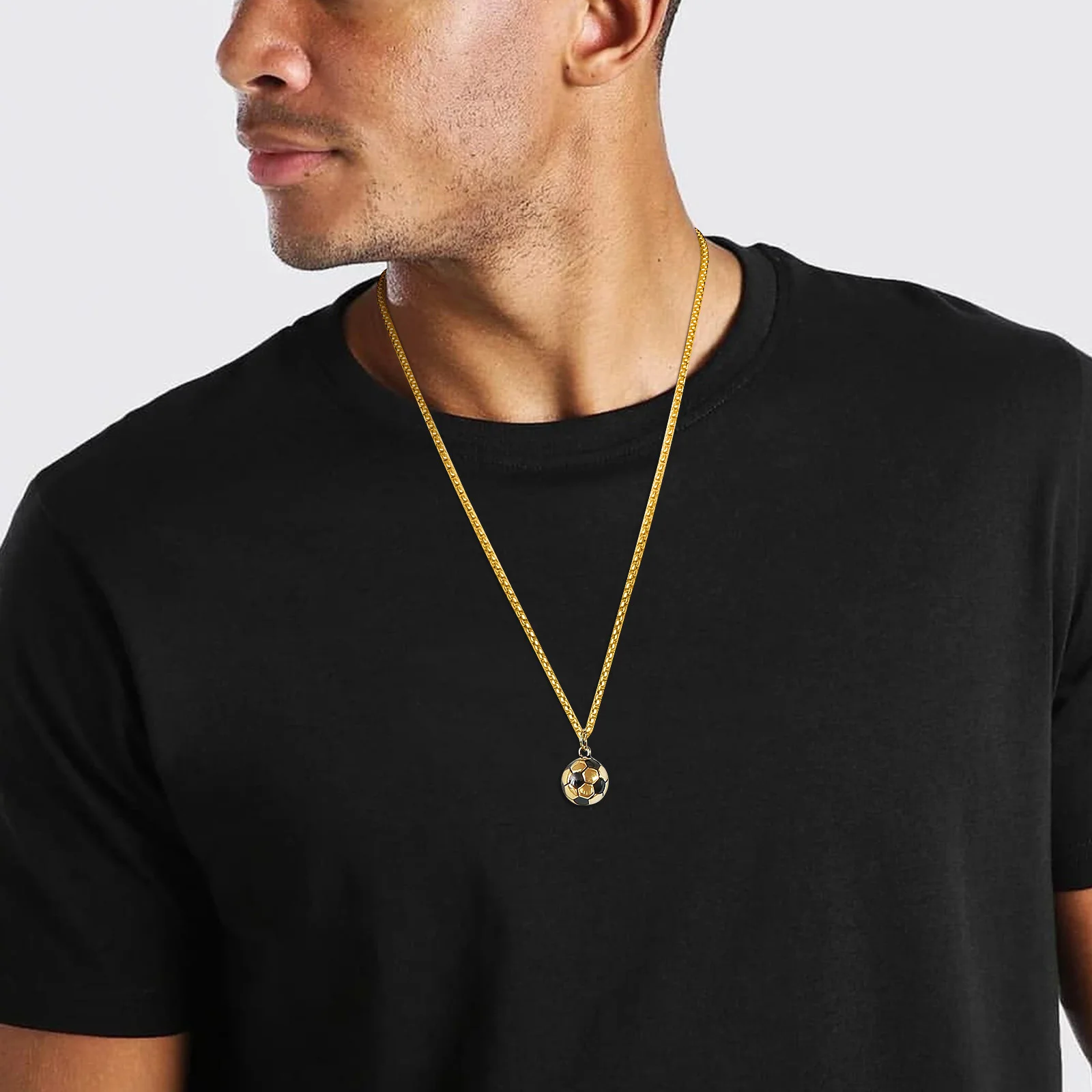 3D Football Necklaces for Men, Solid Stainless Steel Casual Scoocer Pendants, Sports Lover Men's Gifts