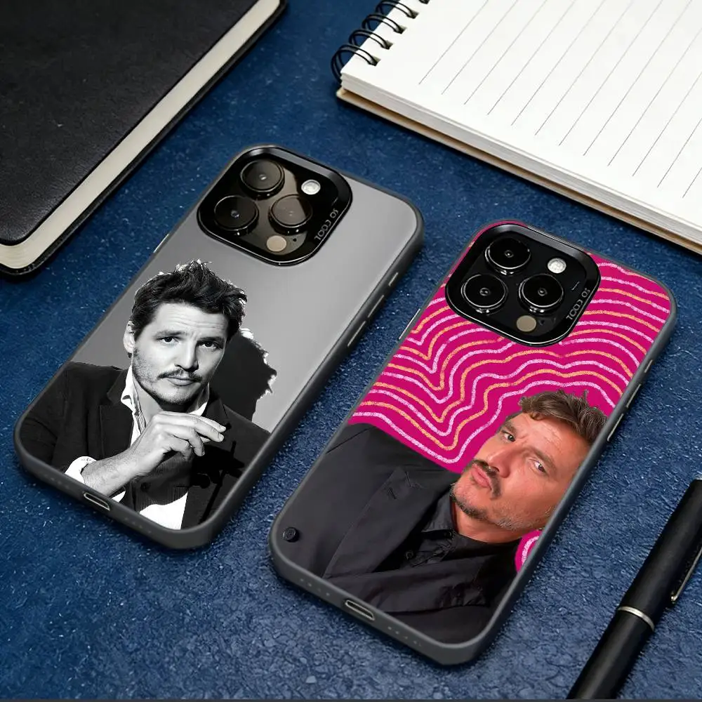 

P-Pedro P-Pascal Phone Case For iPhone 17,16,15,14,13,12,11 Plus,Pro Max,XS,Colored Silver Plated Inside Cover