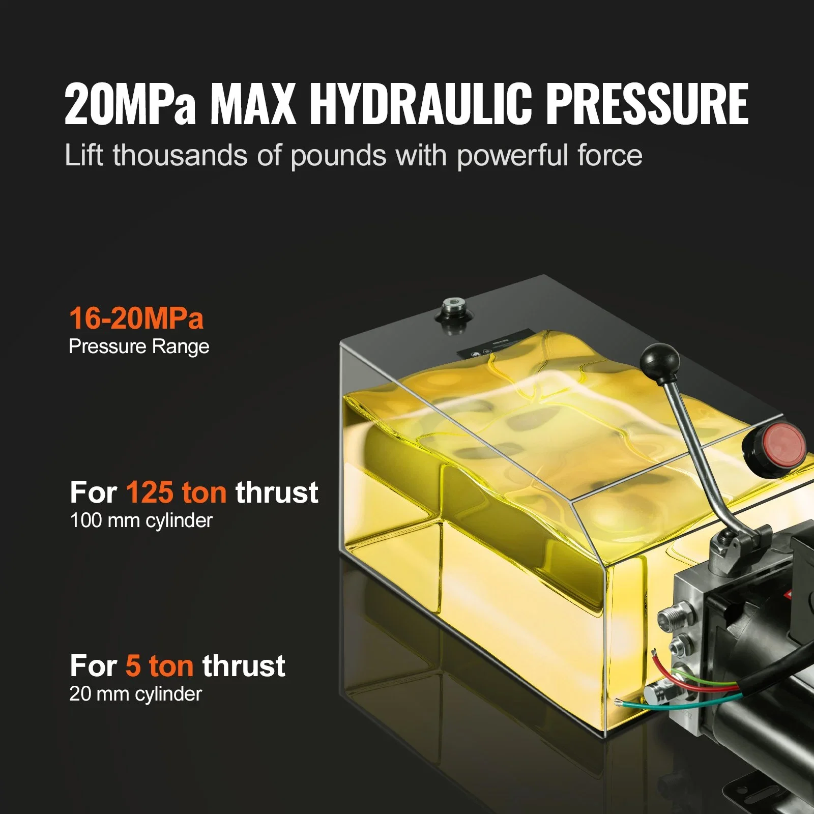 Hydraulic Pump, 15 Quart Hydraulic Power Unit, Single Acting Dump Trailer Pump, 1.7 GPM Flow Rate, 3200 PSI Max Relief Pressure