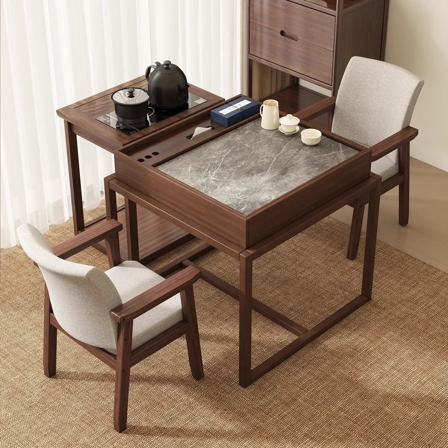 HT  Zen solid wood small tea table balcony household small apartment Zen tea table simple square coffee table