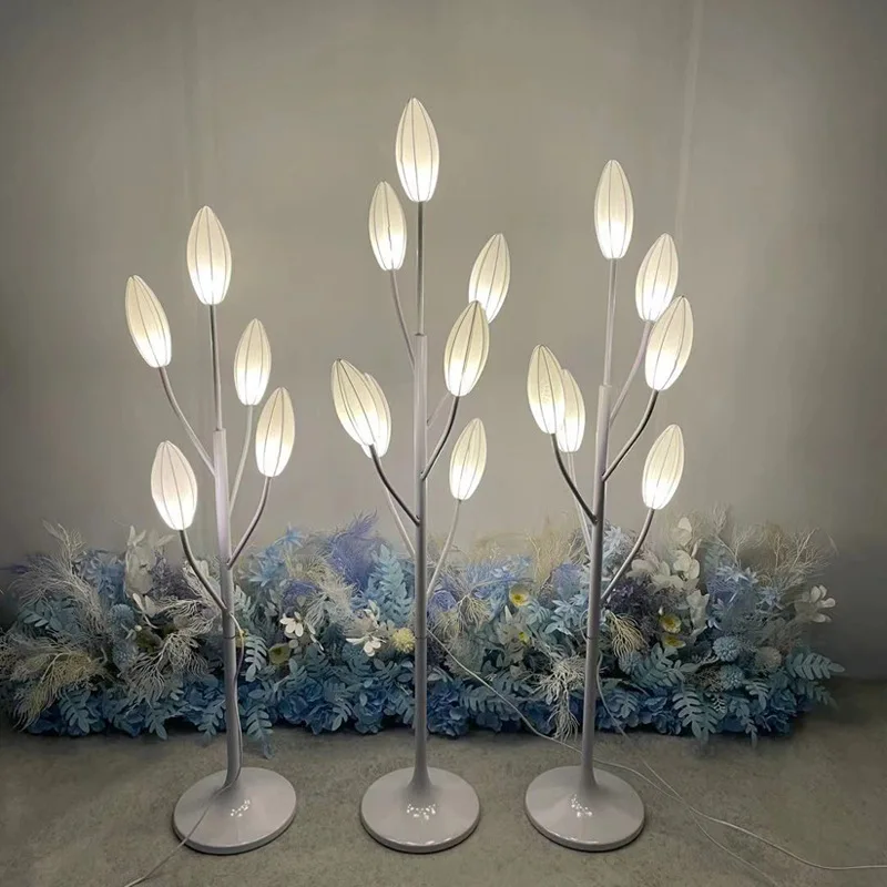 TEMAR Contemporâneo Branco Elegante Em Pé Lily Flores Lâmpadas Decoração Festa Evento LED Road Chumbo Luzes Do Casamento