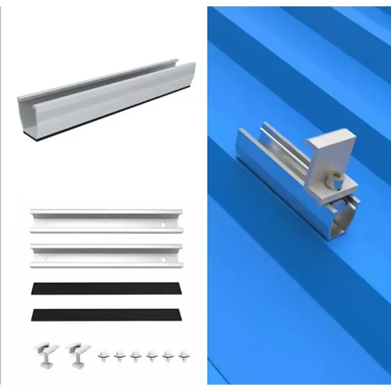 Solar Panel Railings Mounting Mini Rail PV Mounting Bracket Aluminum Profile Racking Kit for Metal Roof