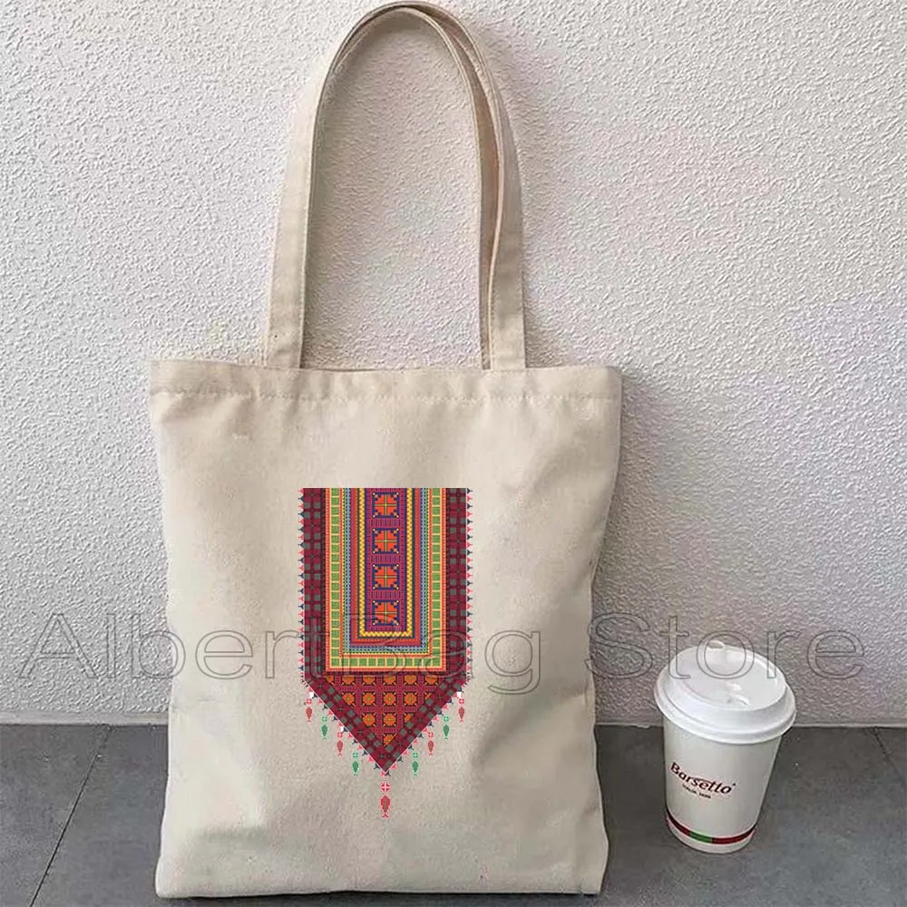 Heart Peace Floral Arabic Calligraphy Arab Keffiyeh Kufiya Folk Embroidery Tatreez Art al quads Gifts Canvas Tote Bag Handbag