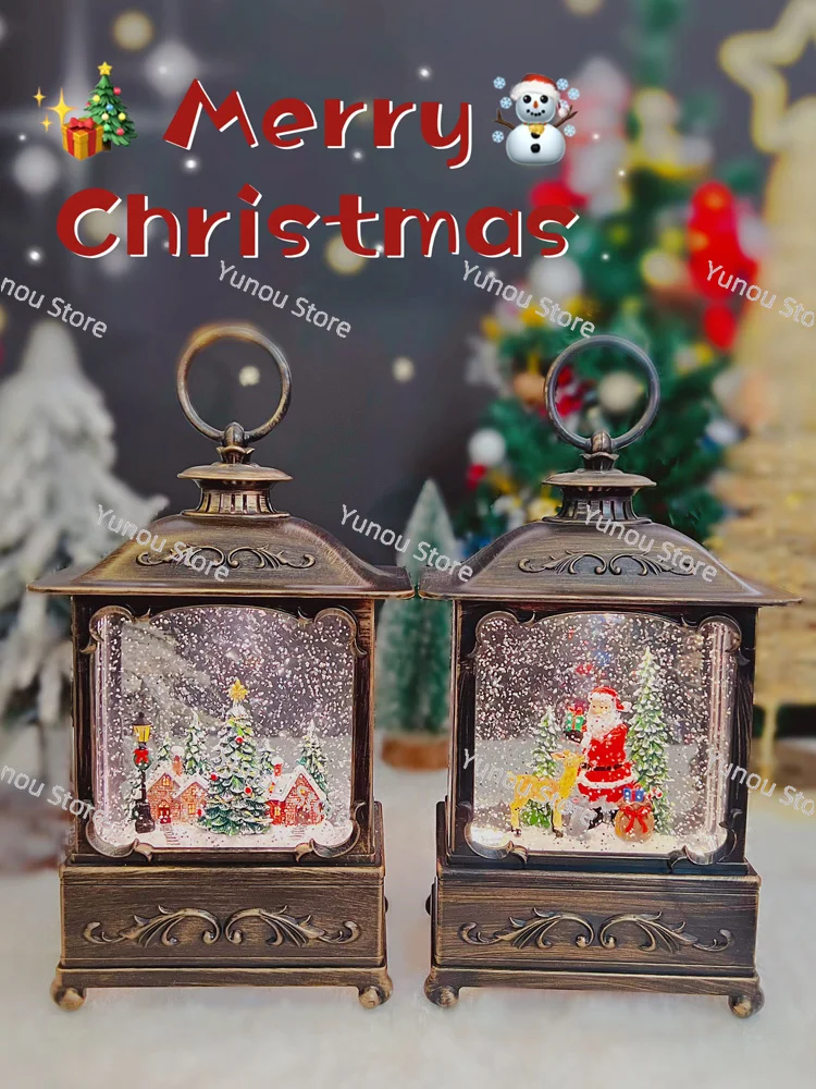 Santa Snowman Wind Light Music Box Display, Snow Crystal Ball, Children's Christmas Gift