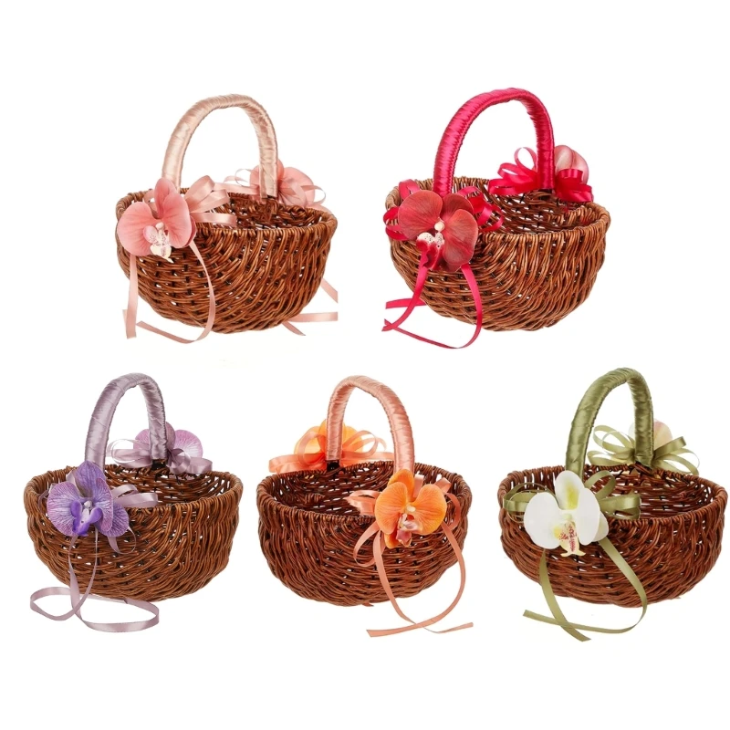 

Portable Charm Wicker Flower Girl Baskets with Pearls Accent for Weddings and Special Occasions Ornament Trendy Women