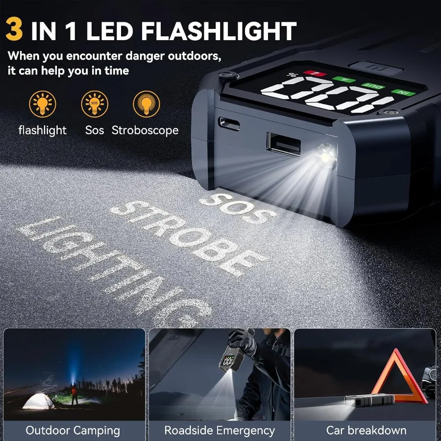 Avviatore di emergenza 7000A 26800mAh Batteria per avviamento di emergenza per auto con display a LED e luce LED integrata per tutti i gas e fino a 10,0 litri D