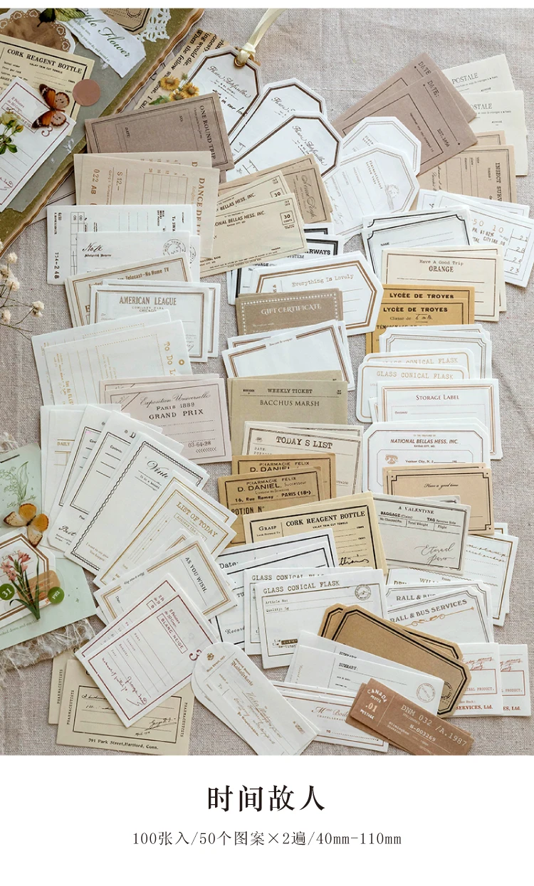 100 Teile/paket Vintage Notizen Material Beschreibbares Papier Perfekt für Journal DIY Scrapbooking Liefert Schreibwaren – Detail 6