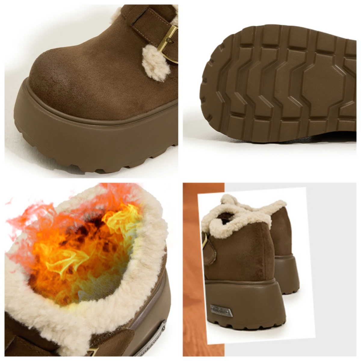 Fujin 10 سنتيمتر 3 بوصة أحذية الثلوج منصة الكعوب للنساء جلد الغزال حذاء من الجلد أحذية مريحة معزول أحذية الشتاء الدافئة #3