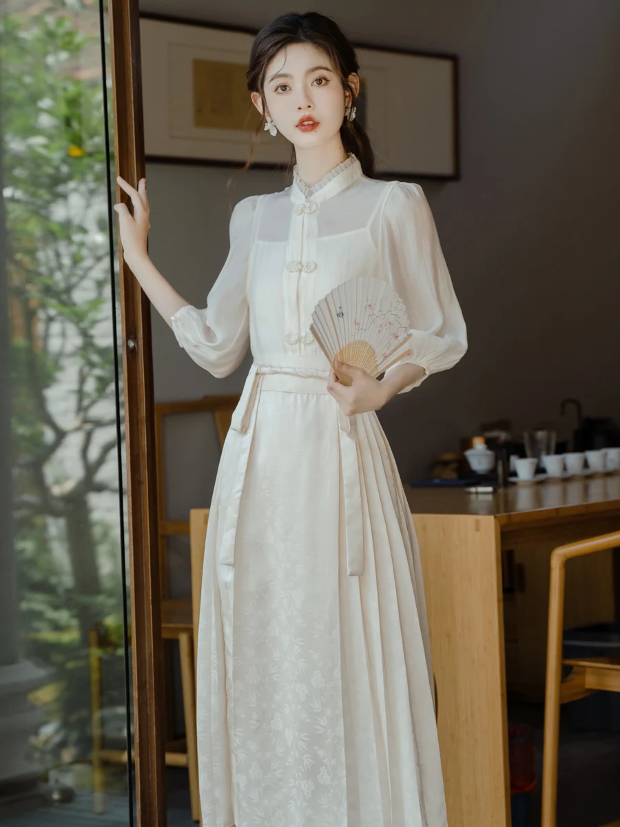 

Модный комплект рабочей одежды Hanfu: женская длинная юбка в ретро-стиле для повседневной носки, подходит для возраста 8-25 лет, летний сезон