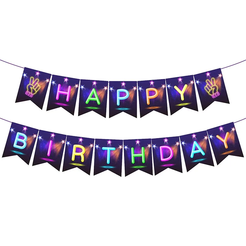 Neon Party Tableware Tablecloths Cups Plates Banner Napkins straws Balloons Neon Glow Birthday Party Decoration Supplies