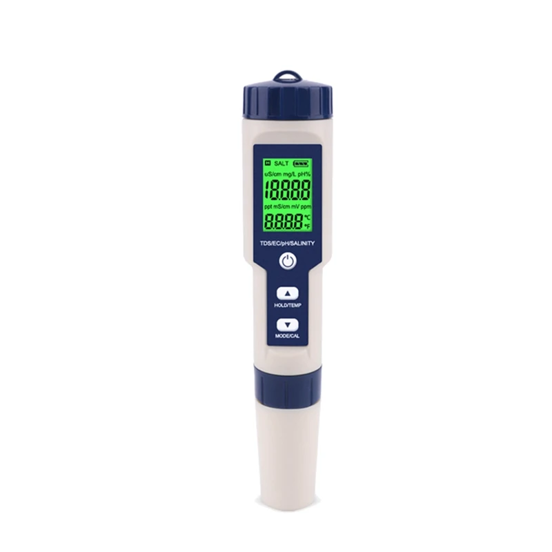 Digital Water Tester 5 In 1 PH/TDS/EC/Salinity/Temperature Tester Pen Waterproof Multi-Function Meter