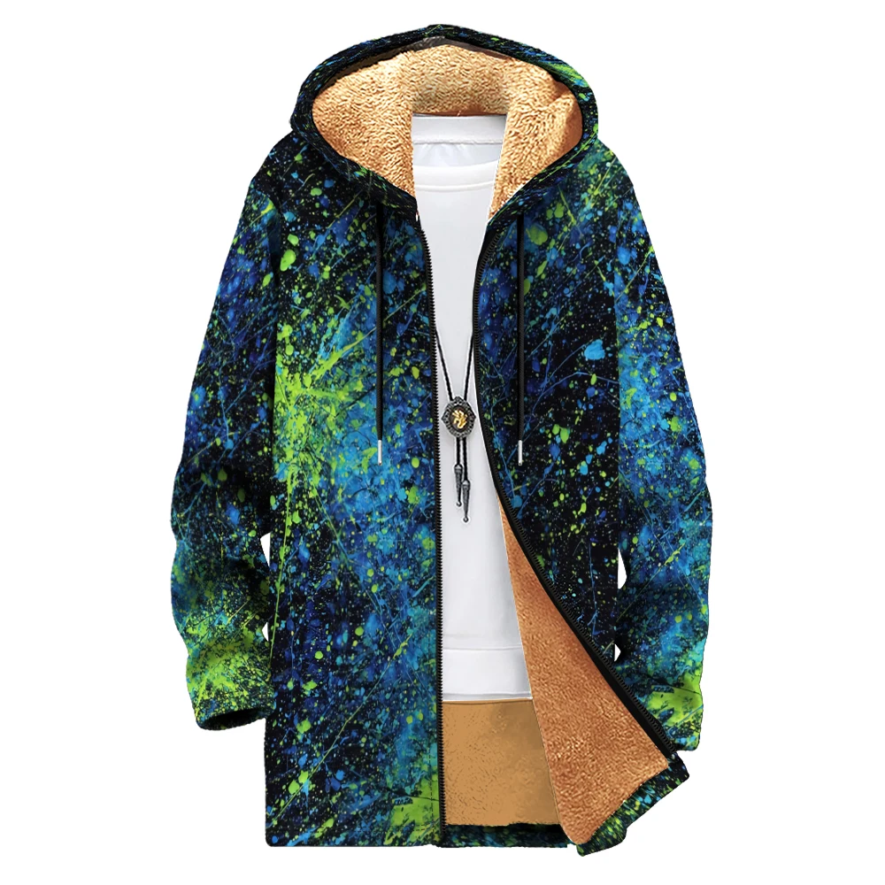 

Куртка унисекс с капюшоном на флисовой подкладке и принтом брызг, винтажная уличная одежда, пальто на подкладке, модная художественная верхняя одежда, осень-зима