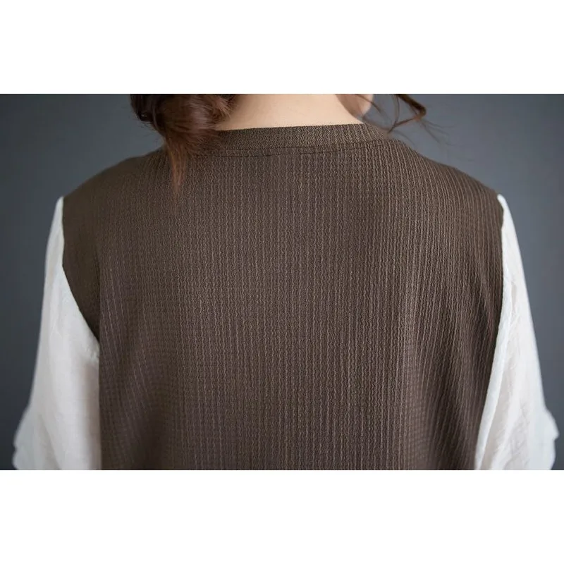 Top da donna finto in due pezzi a contrasto lavorato a maglia e lino manica corta vestibilità ampia casual comoda camicetta multicolore quotidiana estiva