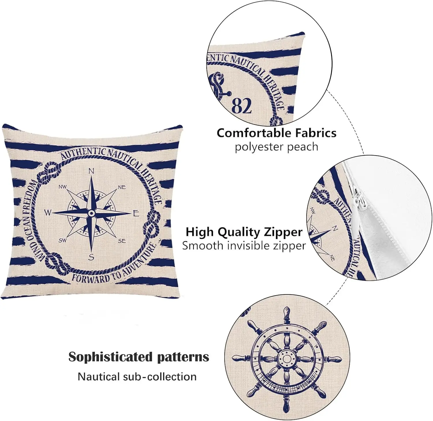 4pcs Anchor Ship Wheel Compass Sailboat Nautical Stripe Printed Pillow Cover Polyester Cushion Case 2D Flat Beach Home Decor Now