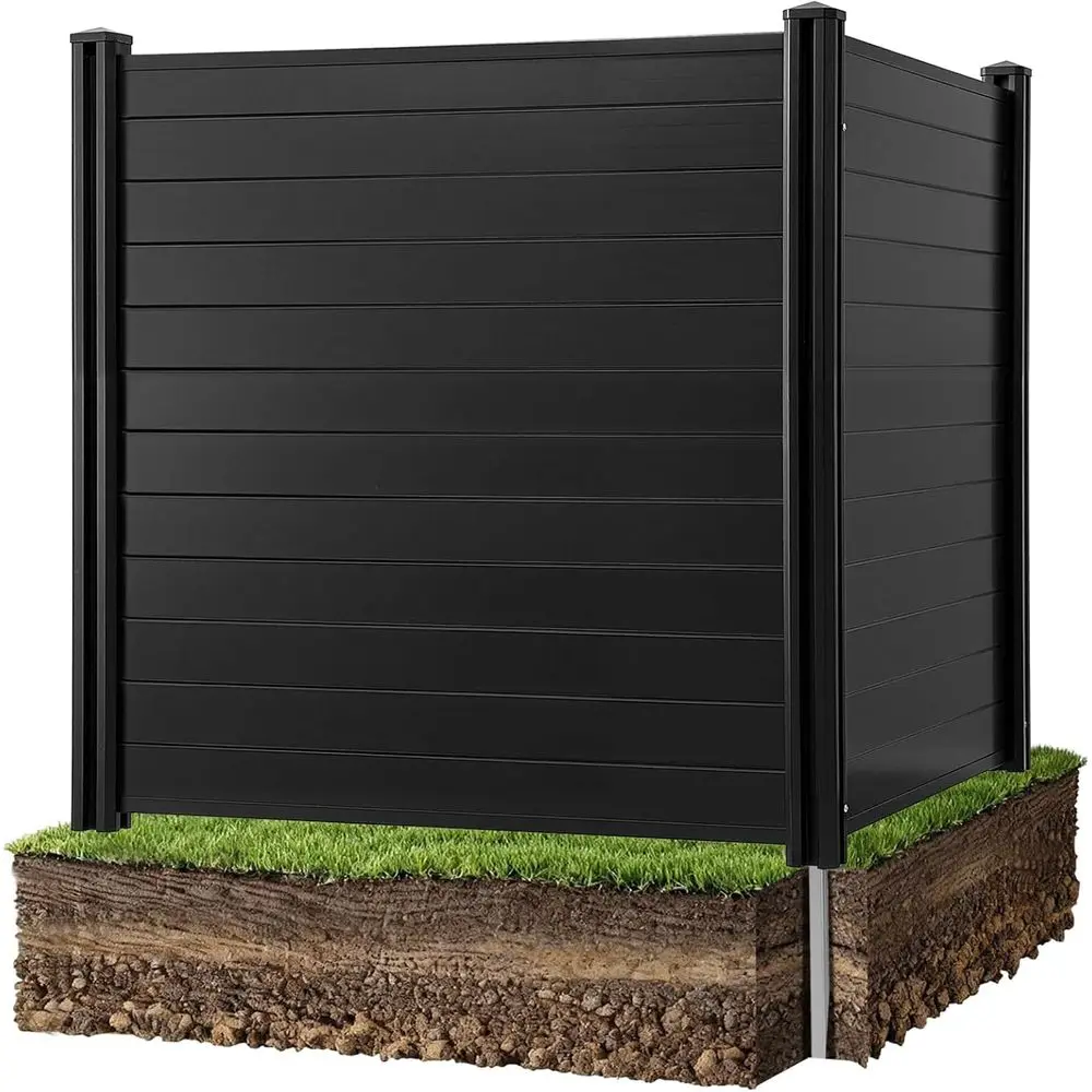 

Horizontal Black Vinyl Privacy Fence Panels, 48 x 48 in, Suitable for A/C Units and Pool Equipment, with Ground Stakes