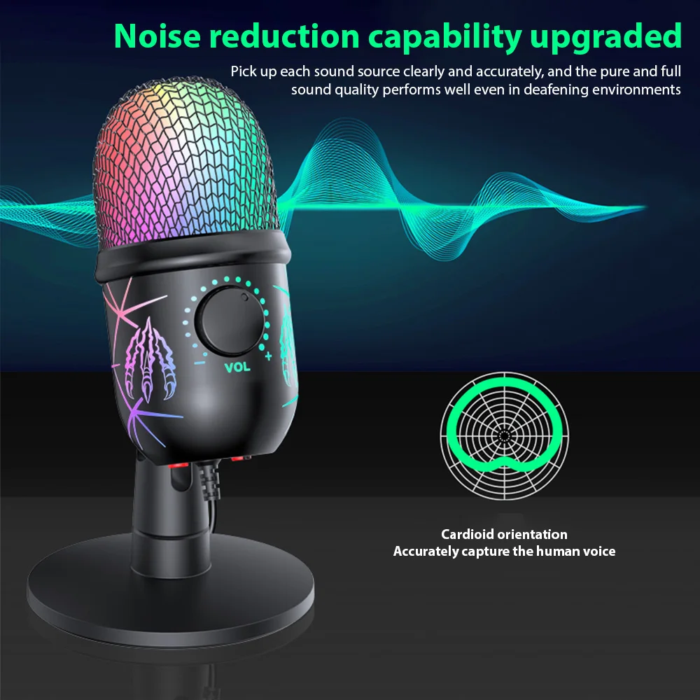 V5 Condenser Microphone Noise Reduction Gaming Mic for Laptop Recording Live Streaming Karaoke Glowing RGB Capacitor Microphone