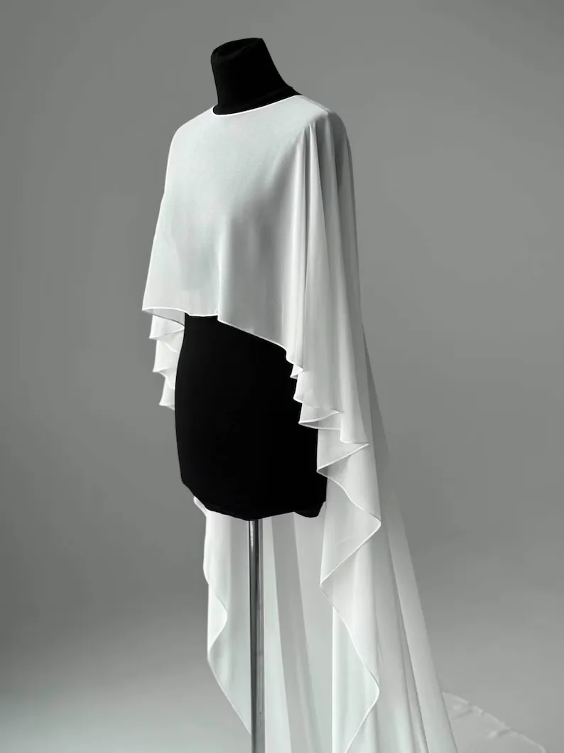 

Customized Chiffon Wedding Coat Bride Cloak Short Front Long Back Bridal Wrap Women Formal Party Evening Accessory Shawl