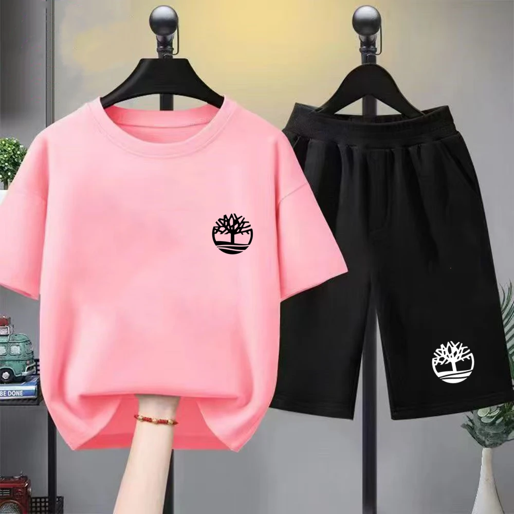 

Children Tees Summer Round Collar Tops bottoms printing suit Clothes Kids T-shirt Boys black Girl Short Sleeve fashion gift