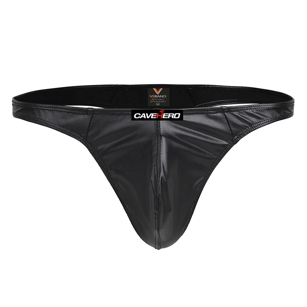 Mens Brief Bikini Faux Leather Sexy Underwear Bodybuilding Male Thong Pouch Underpants Gay Low Waist G-strings S-4XL Panties