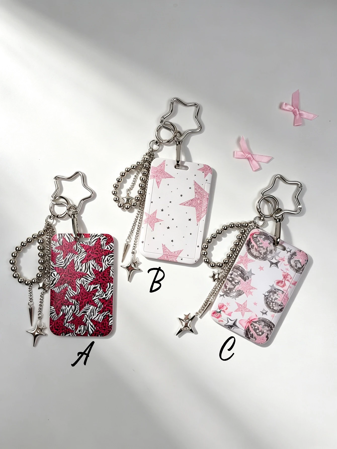 1 Set of Star Card Holder Printed with Images, Rivet Bead Pendants, Bag Accessories, Sweet and Cool Y2K Style, Suitable for Decorating Handbags, Crossbody Bags, Backpacks, Bag Charms, Keychains, Etc