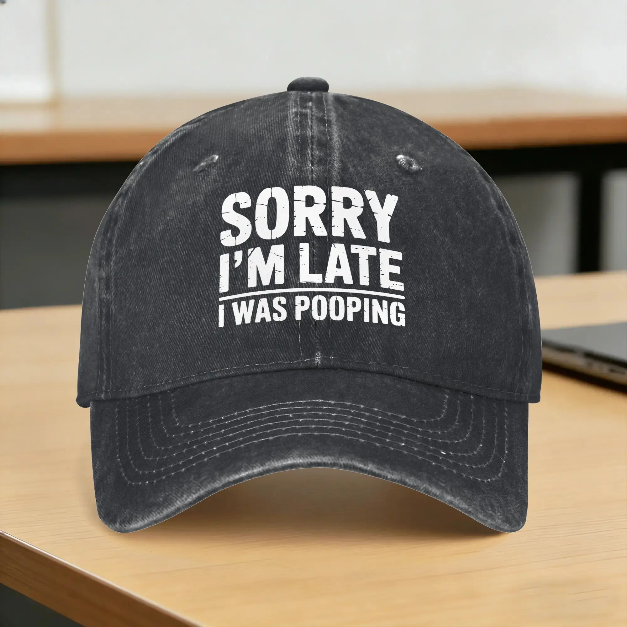 Sorry I'm Late I was Pooping Funny Washed Baseball Cap  Classic Sun Trucker Hat Summer Men Adult Running Hippie Baseball Caps