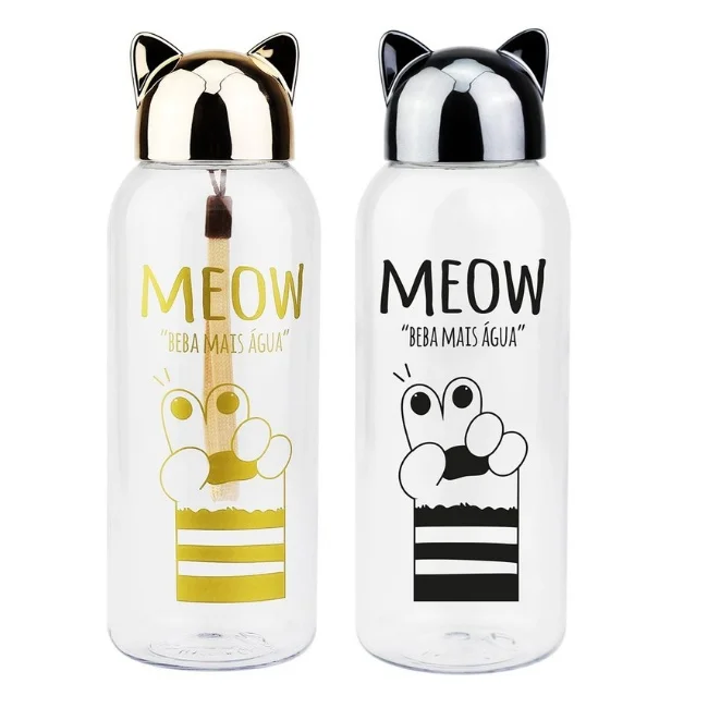 Garrafa de Vidro 605ml Meow Dourada Preta