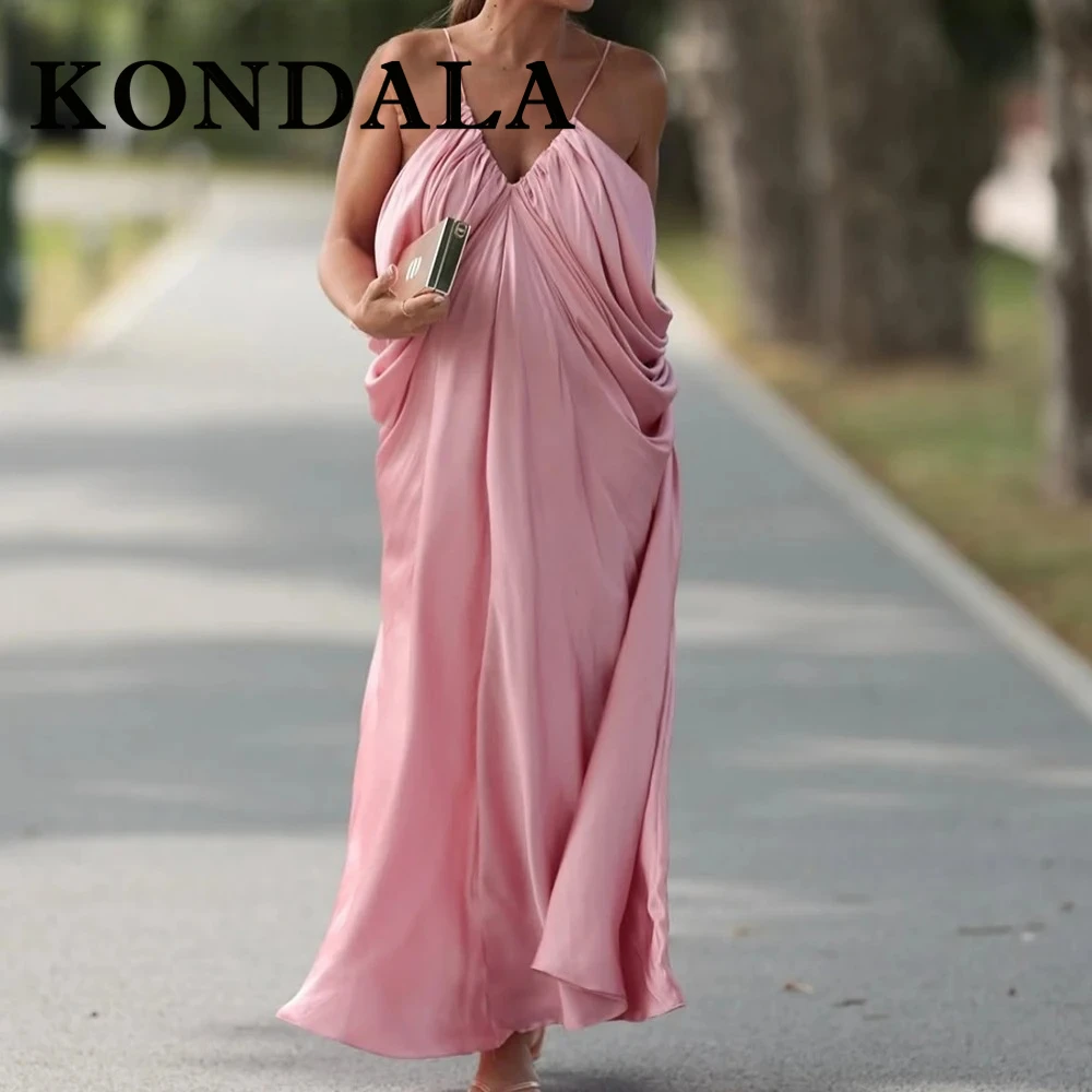 KONDALA Chic Rosa Romantico Elegante Donna Sexy Pieghettato Cami Dress Moda 2025 Guaina Backless Dress Night Party Compleanno Vestido